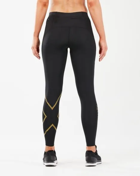 2XU MCS Run Compression Tights, Damen, Laufhose, Black/Gold Reflective