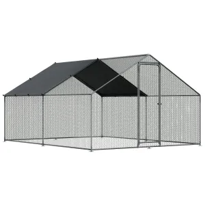3x4m Walk-In Galvanized Steel Chicken Run with Solar Roof Cover & PVC Coated Chicken Wire, For Chickens, Ducks, Fowl and  Poultry - DG279