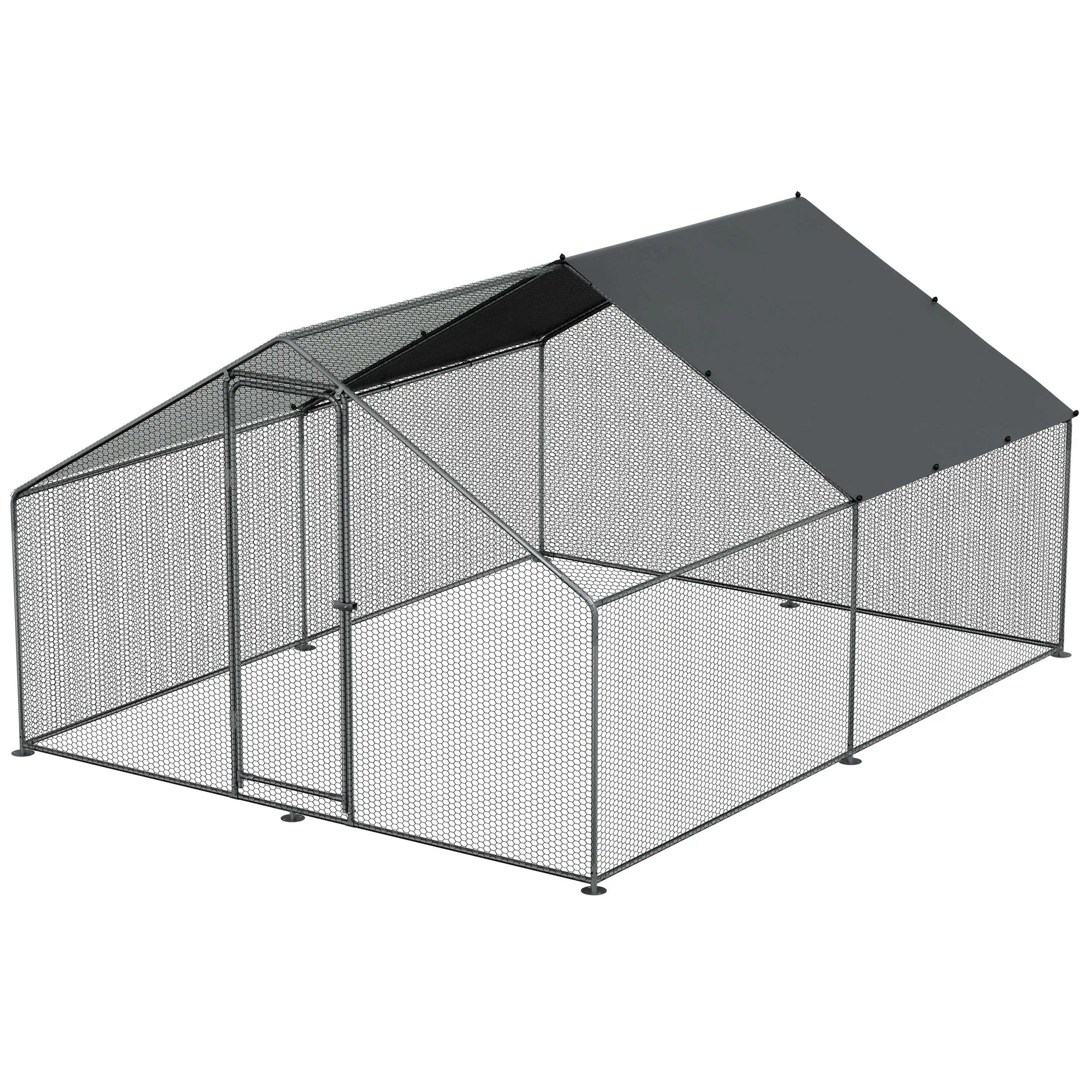 3x4m Walk-In Galvanized Steel Chicken Run with Solar Roof Cover & PVC Coated Chicken Wire, For Chickens, Ducks, Fowl and  Poultry - DG279