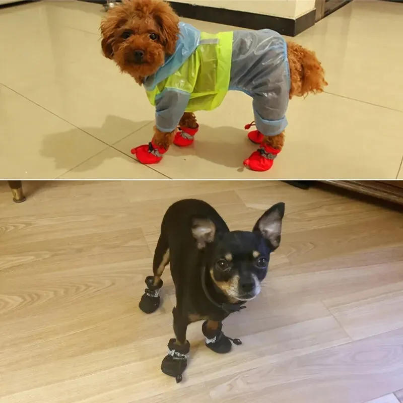4pcs/set Waterproof Pet Dog Shoes Anti-slip Rain Snow Boot Footwear