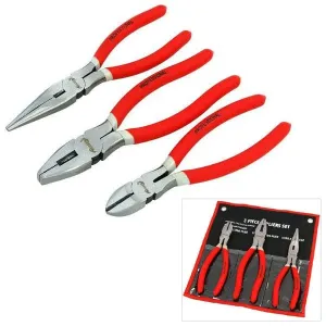 8" Pliers Set 200mm Non-slip Combination Long Nose Side Cutters & Tool Roll - 3PC