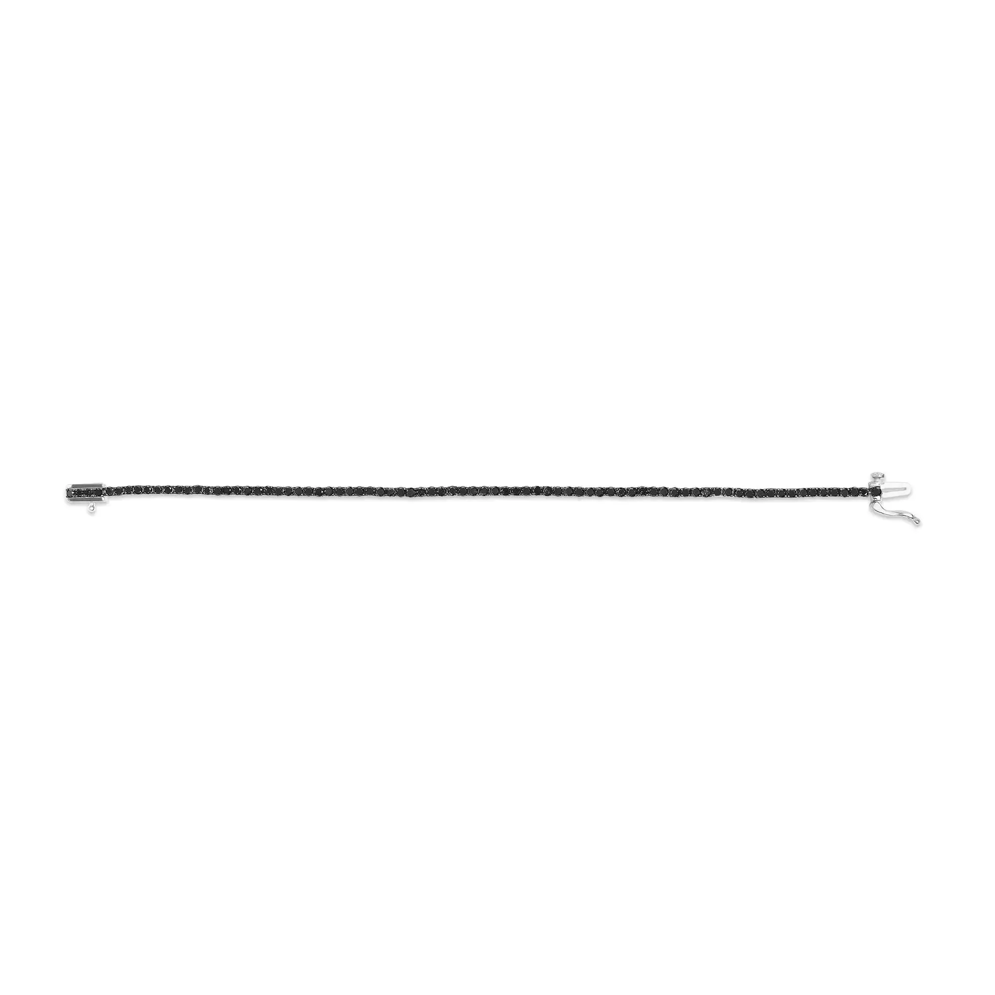 .925 Sterling Silver 4-Prong Set Treated Black Round-Cut Diamond Classic Tennis Bracelet (Black Color, I2-I3 Clarity) - 7.25"