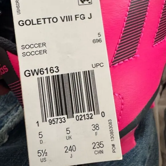 Adidas Goletto VIII FG J Soccer Cleats Youth Size 5.5 Bright Pink