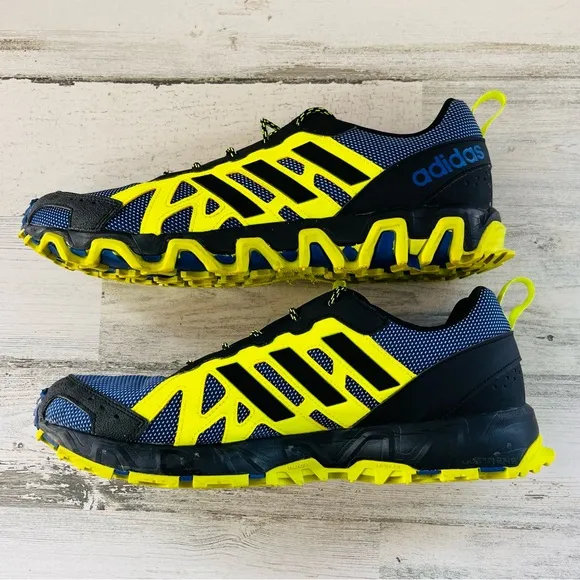 adidas Men’s Size 11 Trail Running Shoes Lace Up Closure In Blue/Black/Neon