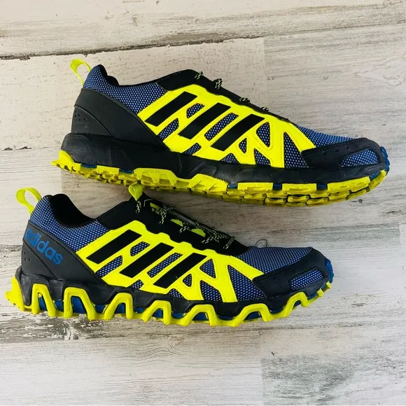 adidas Men’s Size 11 Trail Running Shoes Lace Up Closure In Blue/Black/Neon
