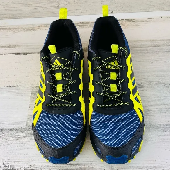 adidas Men’s Size 11 Trail Running Shoes Lace Up Closure In Blue/Black/Neon