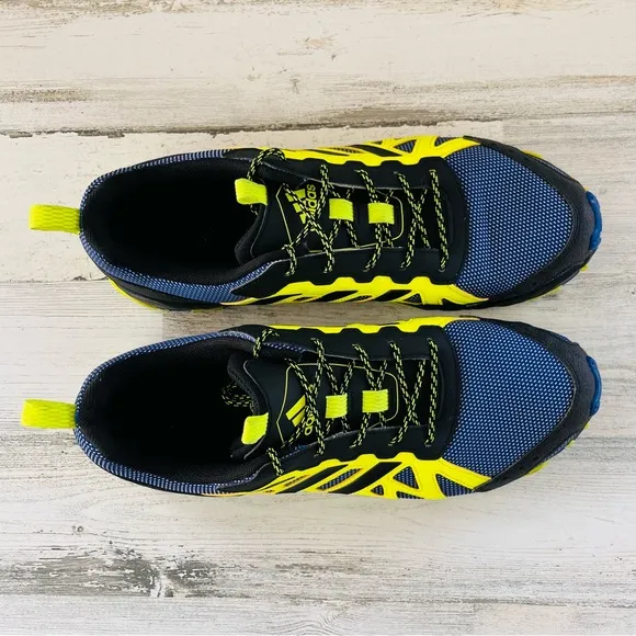 adidas Men’s Size 11 Trail Running Shoes Lace Up Closure In Blue/Black/Neon