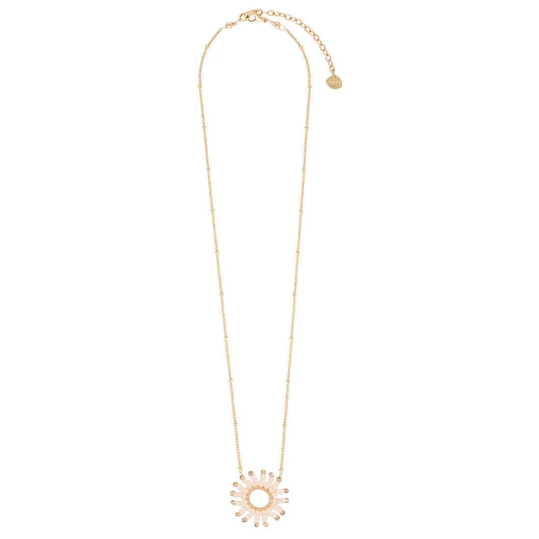 Adjustable gold plated necklace/beaded fringe sun -small