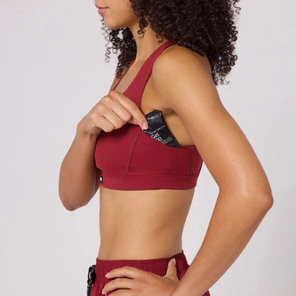 Bandit Running: Gridlock Scoop Neck Bra - Cherry