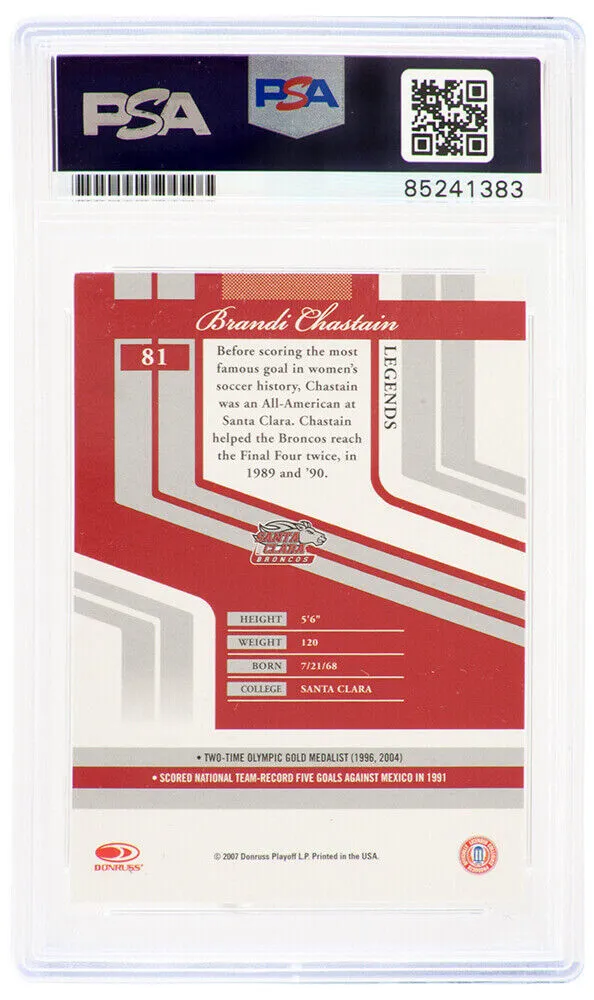 Brandi Chastain Signed 2007 Donruss Elite Soccer Card #81 w/USA - (PSA Slabbed)
