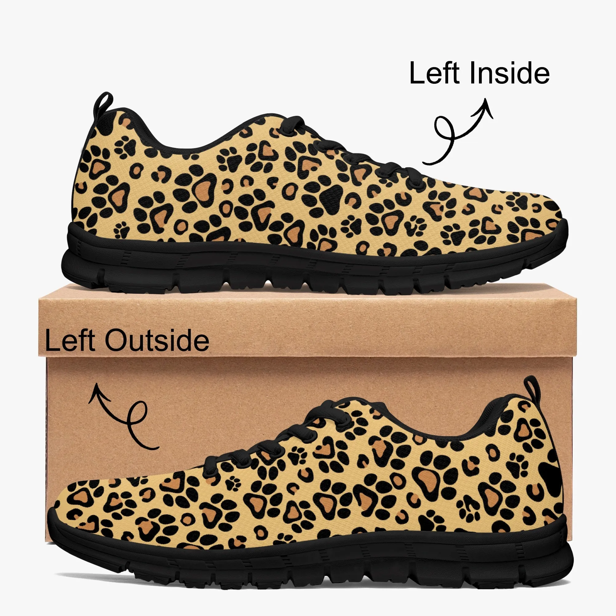 Brown Leopard Paw Print Sneakers for Men Women, Running Shoes For Dog Lovers