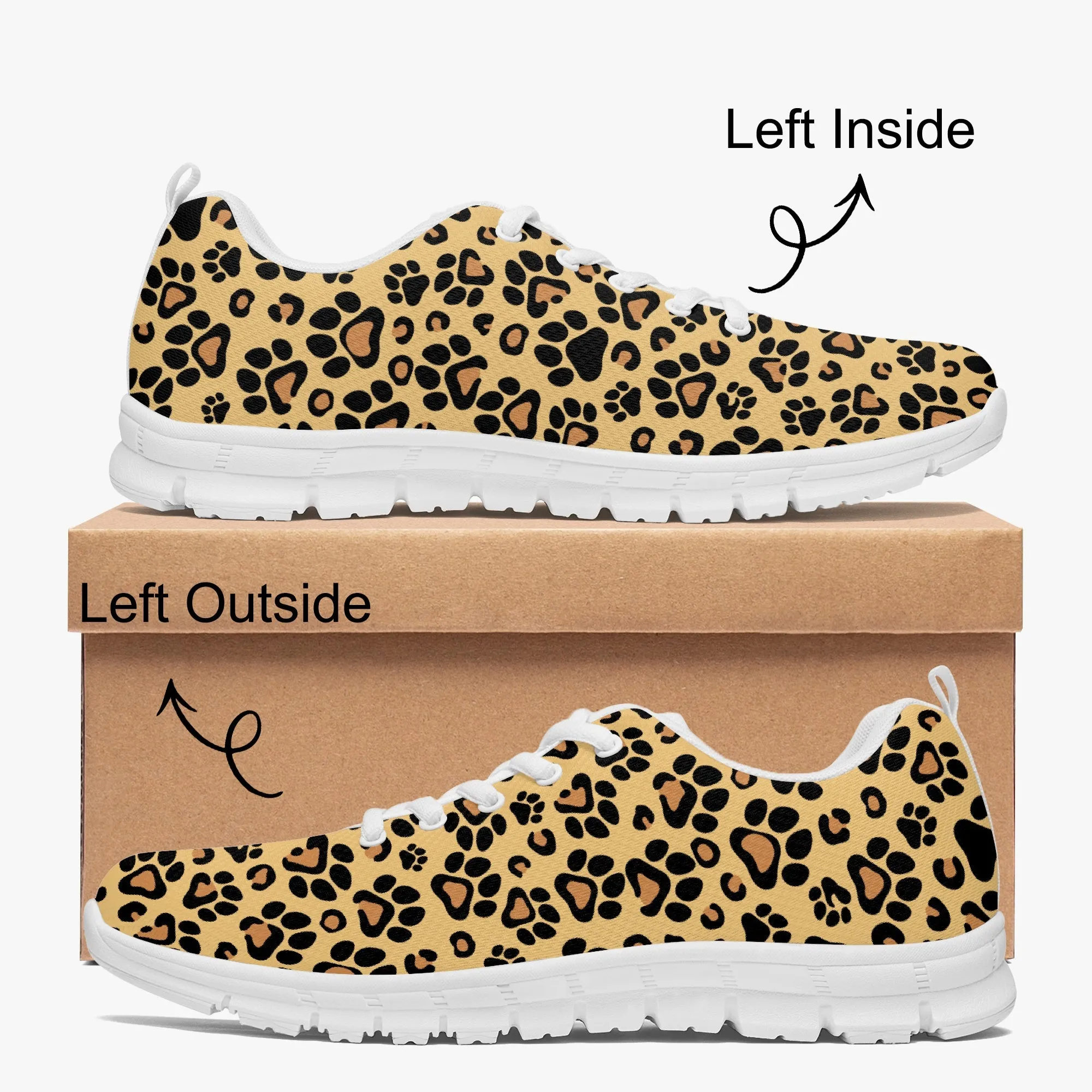 Brown Leopard Paw Print Sneakers for Men Women, Running Shoes For Dog Lovers