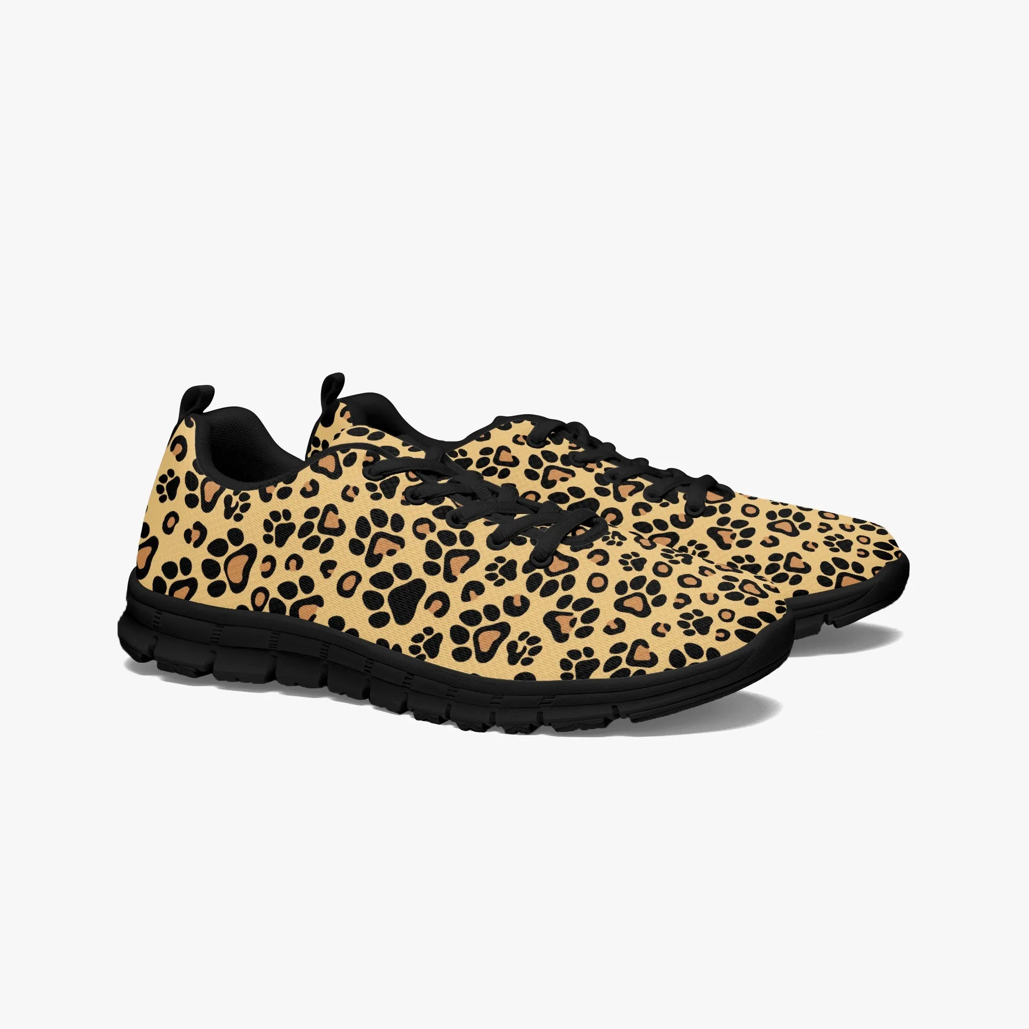 Brown Leopard Paw Print Sneakers for Men Women, Running Shoes For Dog Lovers