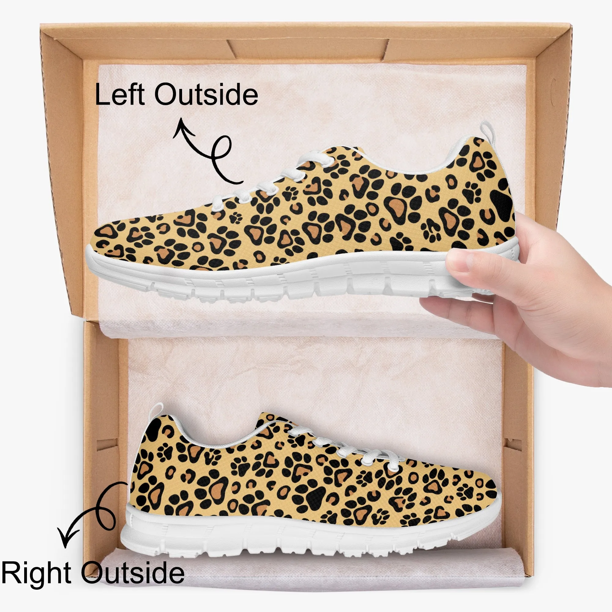 Brown Leopard Paw Print Sneakers for Men Women, Running Shoes For Dog Lovers