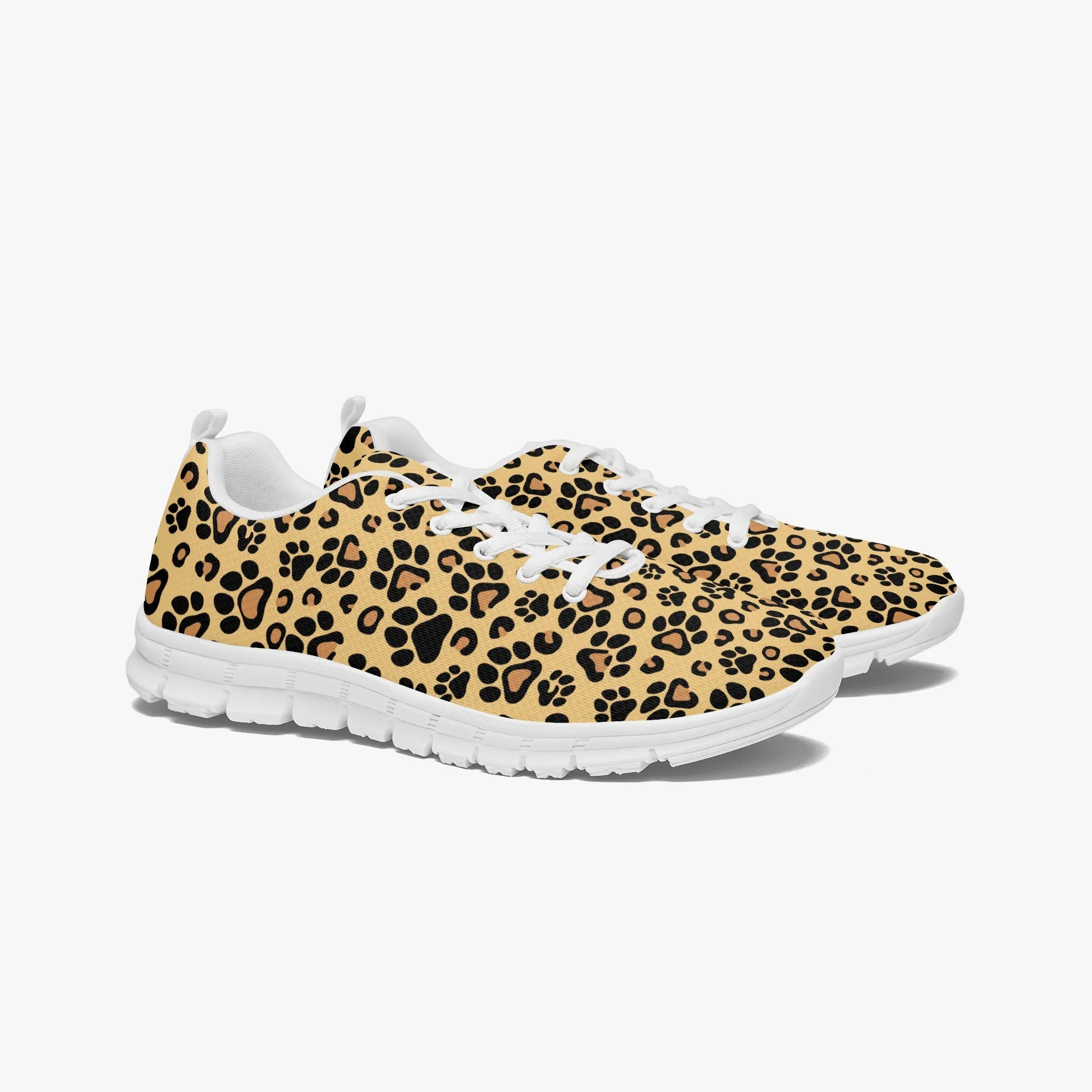 Brown Leopard Paw Print Sneakers for Men Women, Running Shoes For Dog Lovers