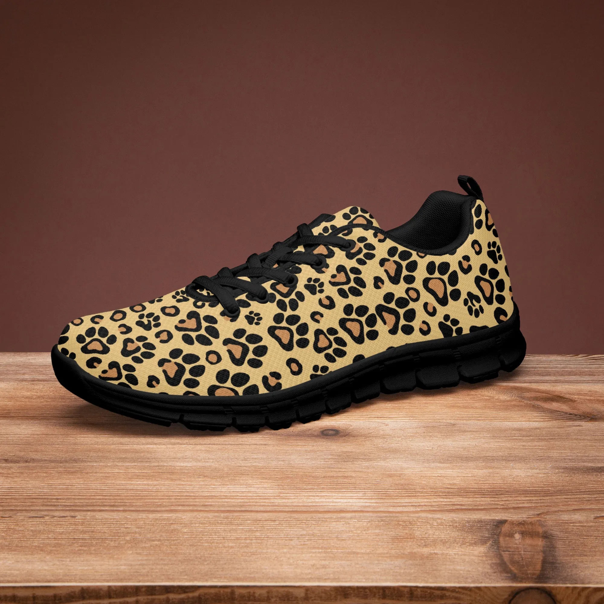 Brown Leopard Paw Print Sneakers for Men Women, Running Shoes For Dog Lovers