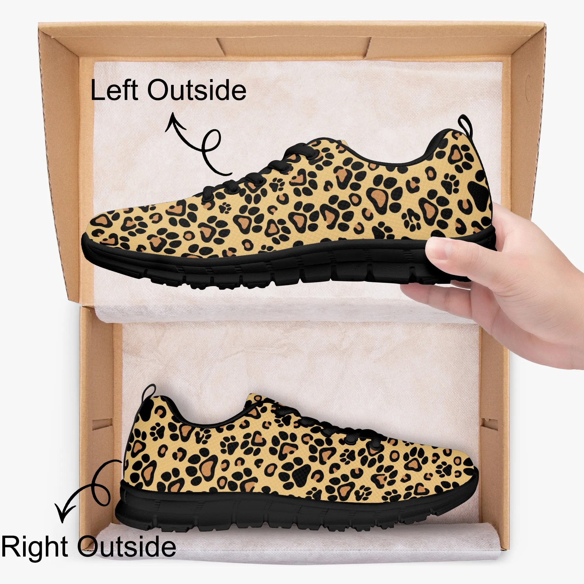 Brown Leopard Paw Print Sneakers for Men Women, Running Shoes For Dog Lovers