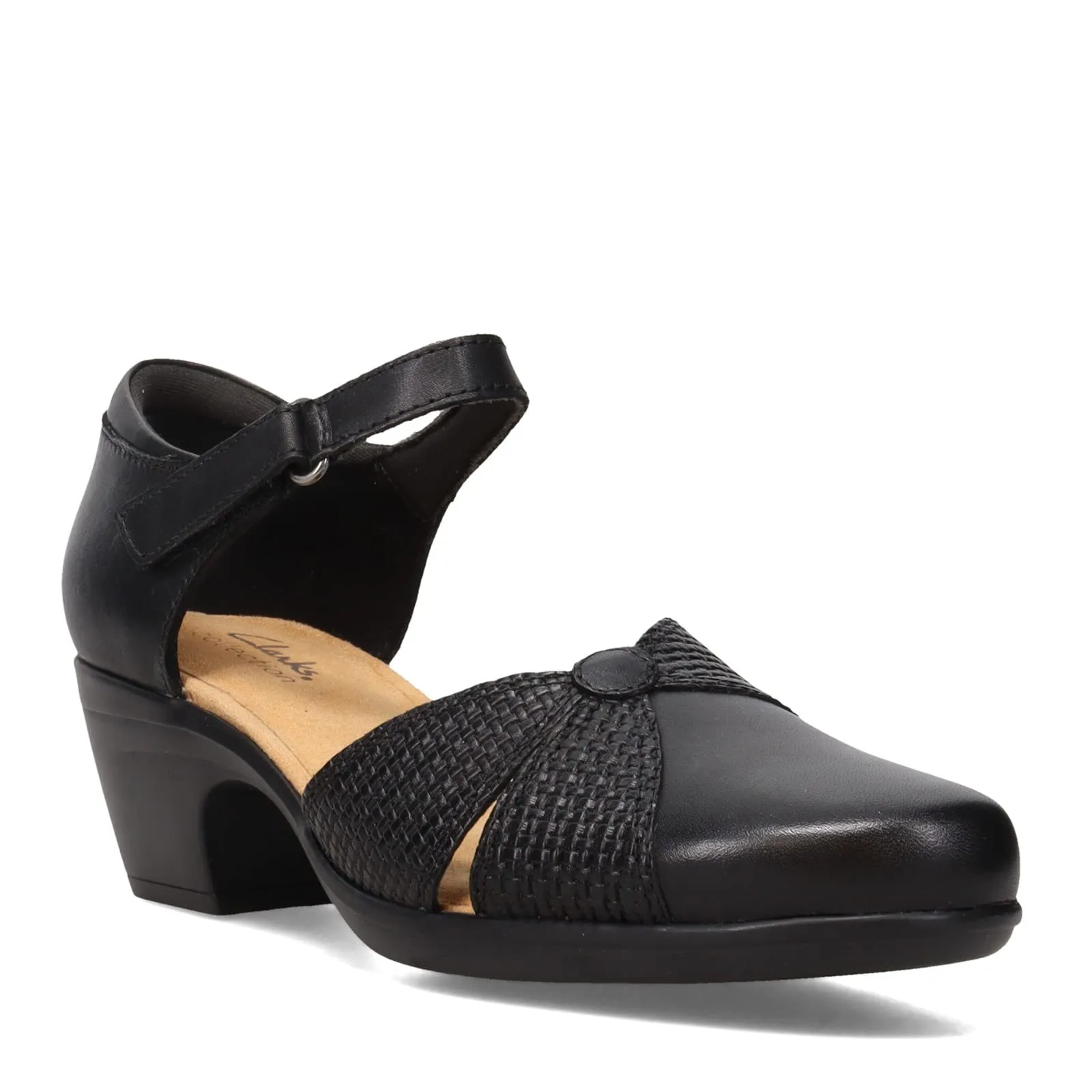 Clarks Emily Rae Pump, Black Leather, 8 1/2 Medium