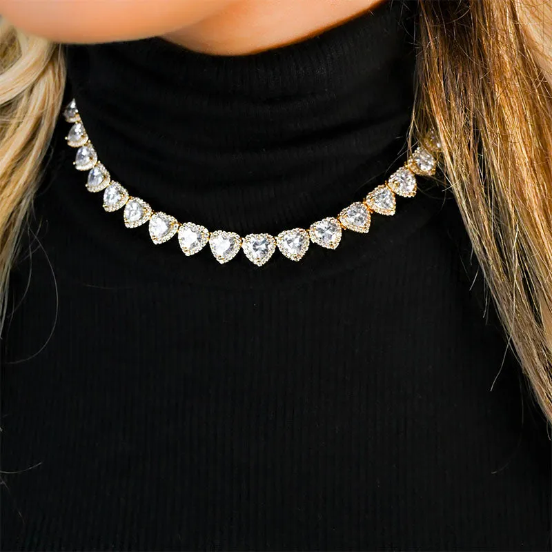 Clustered Hearts Tennis Necklace