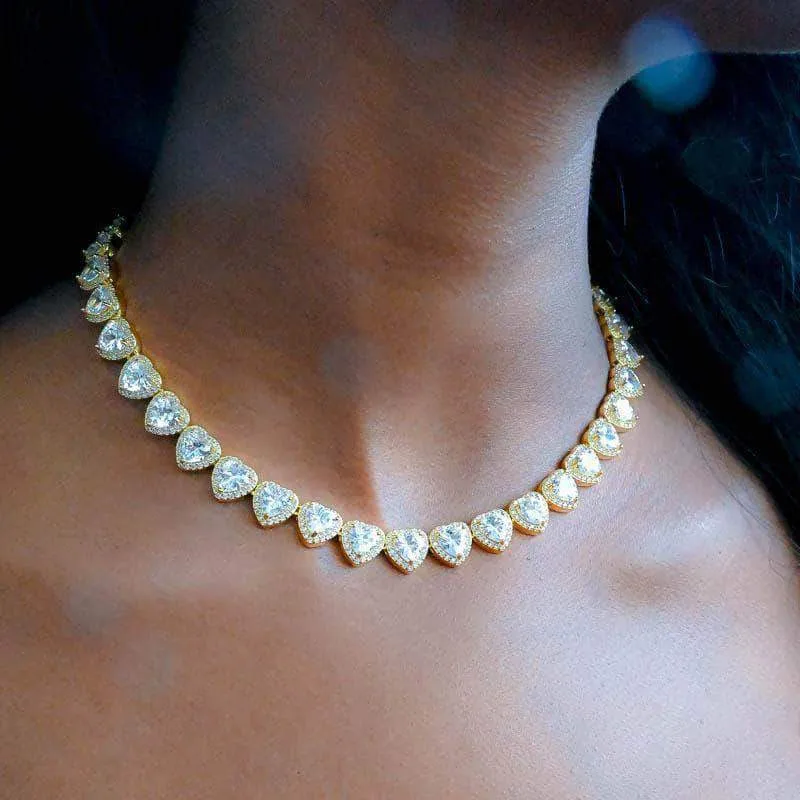 Clustered Hearts Tennis Necklace