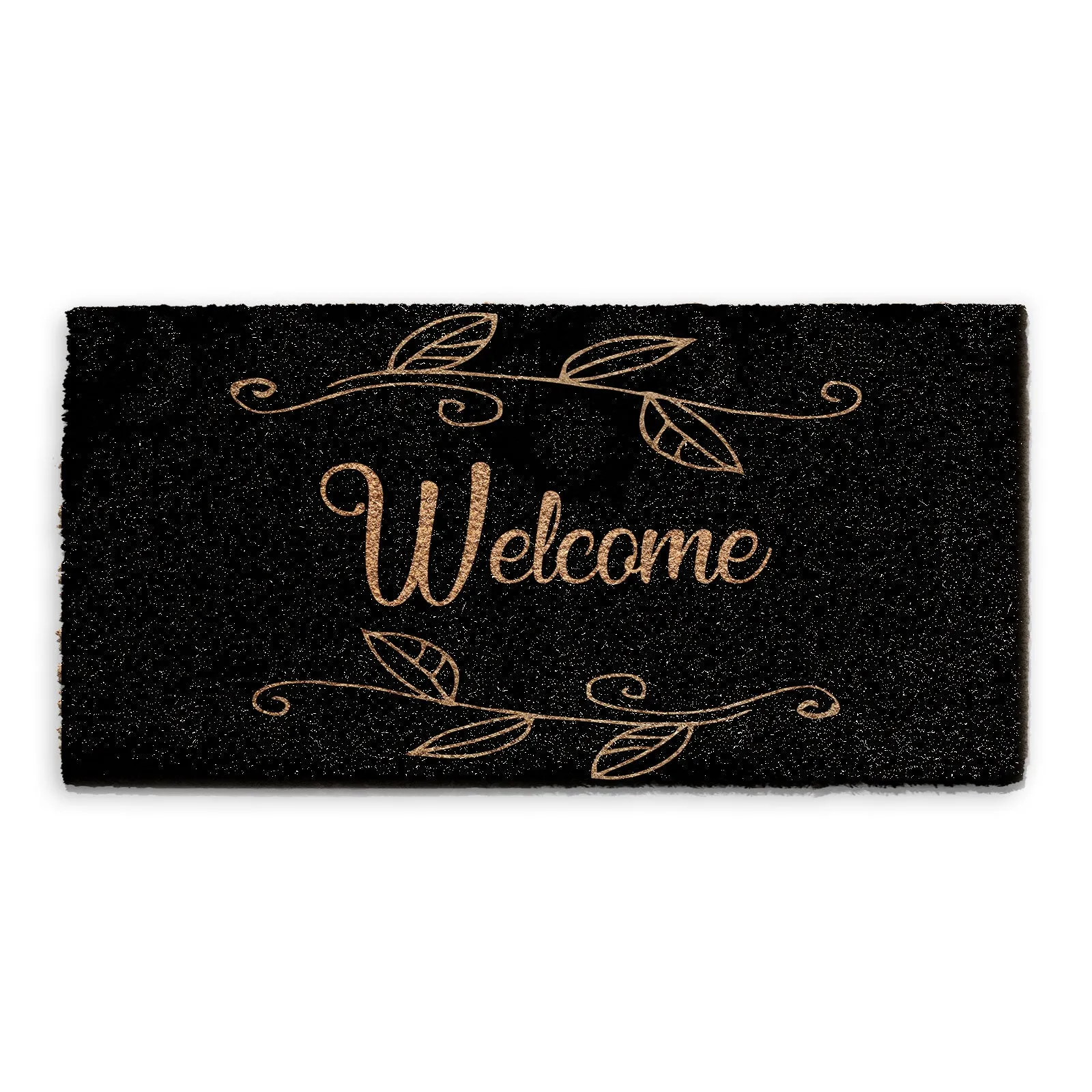 Coir Doormat - Black Floral Welcome