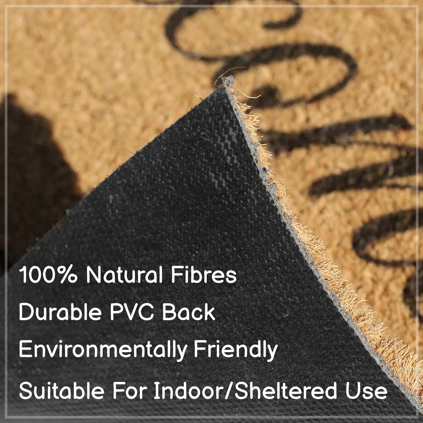 Coir Doormat - Black Floral Welcome