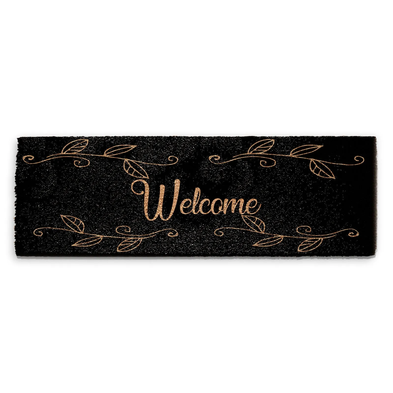 Coir Doormat - Black Floral Welcome