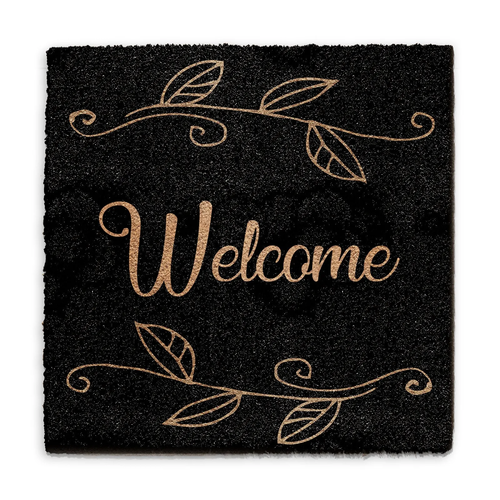Coir Doormat - Black Floral Welcome