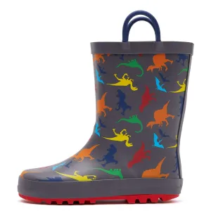 Colorful Dinosaur Print Kids Rain Boots- Gray