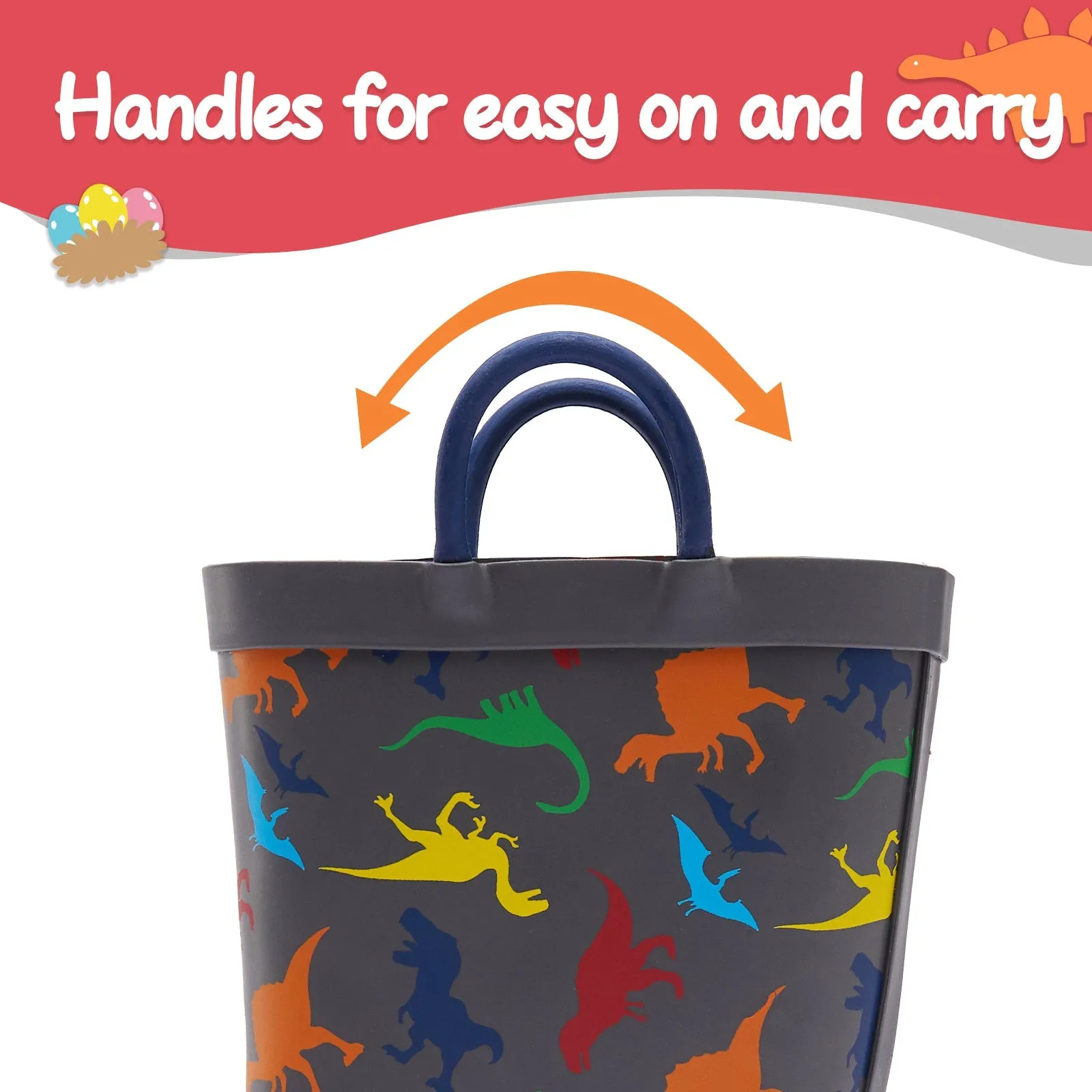 Colorful Dinosaur Print Kids Rain Boots- Gray