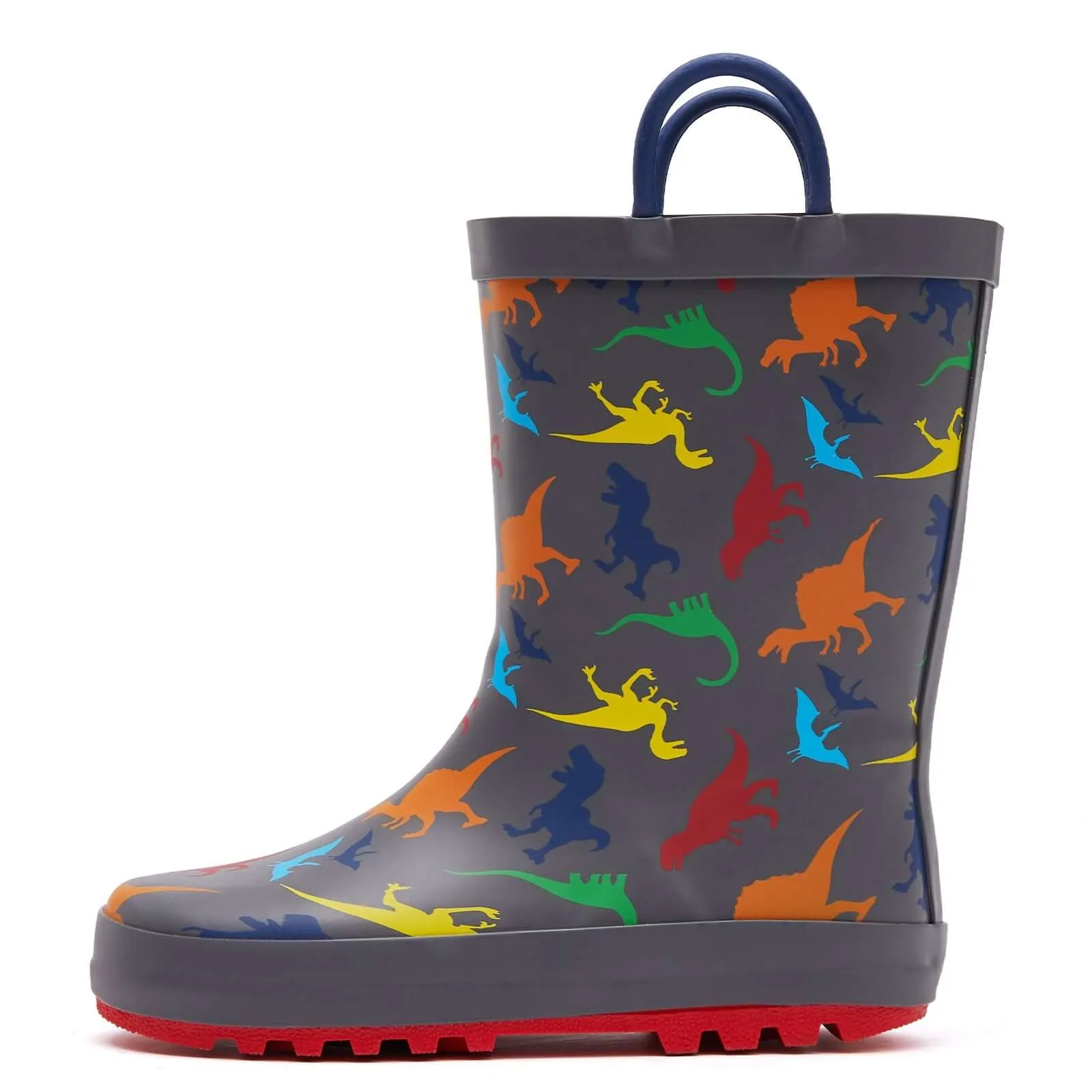 Colorful Dinosaur Print Kids Rain Boots- Gray