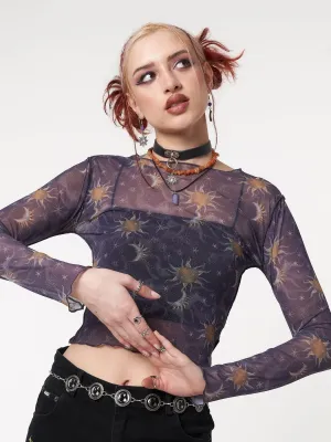 Cosmos Purple Mesh Crop Top