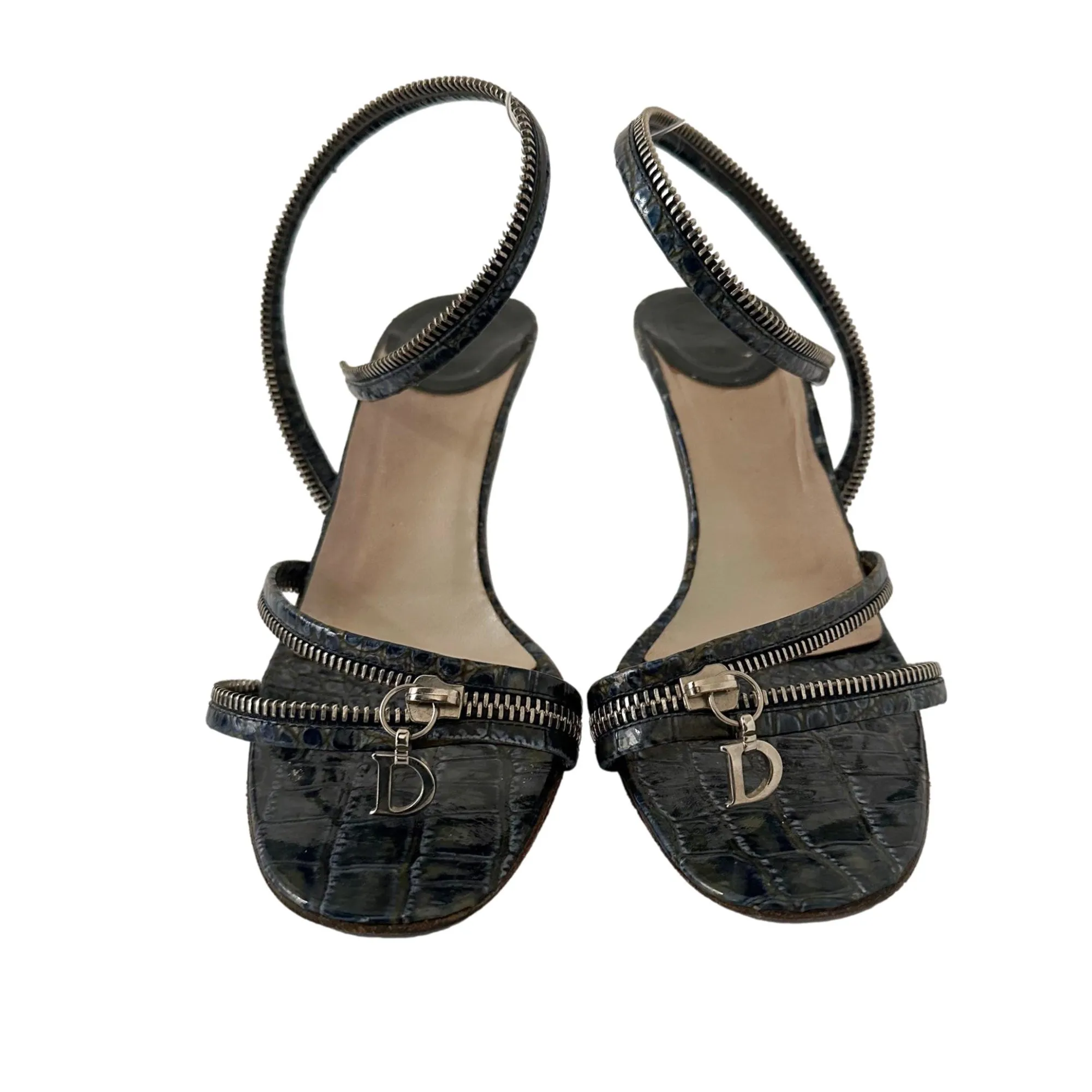 Dior Blue Snakeskin Zipper Ankle Heels