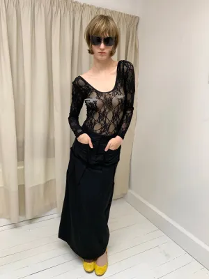 Distressed long skirt, black