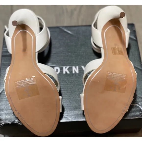 DKNY Ivy White Leather Open Toe Ankle Strap Sandal