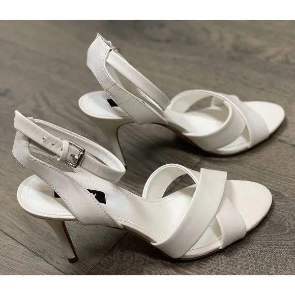 DKNY Ivy White Leather Open Toe Ankle Strap Sandal