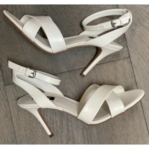 DKNY Ivy White Leather Open Toe Ankle Strap Sandal
