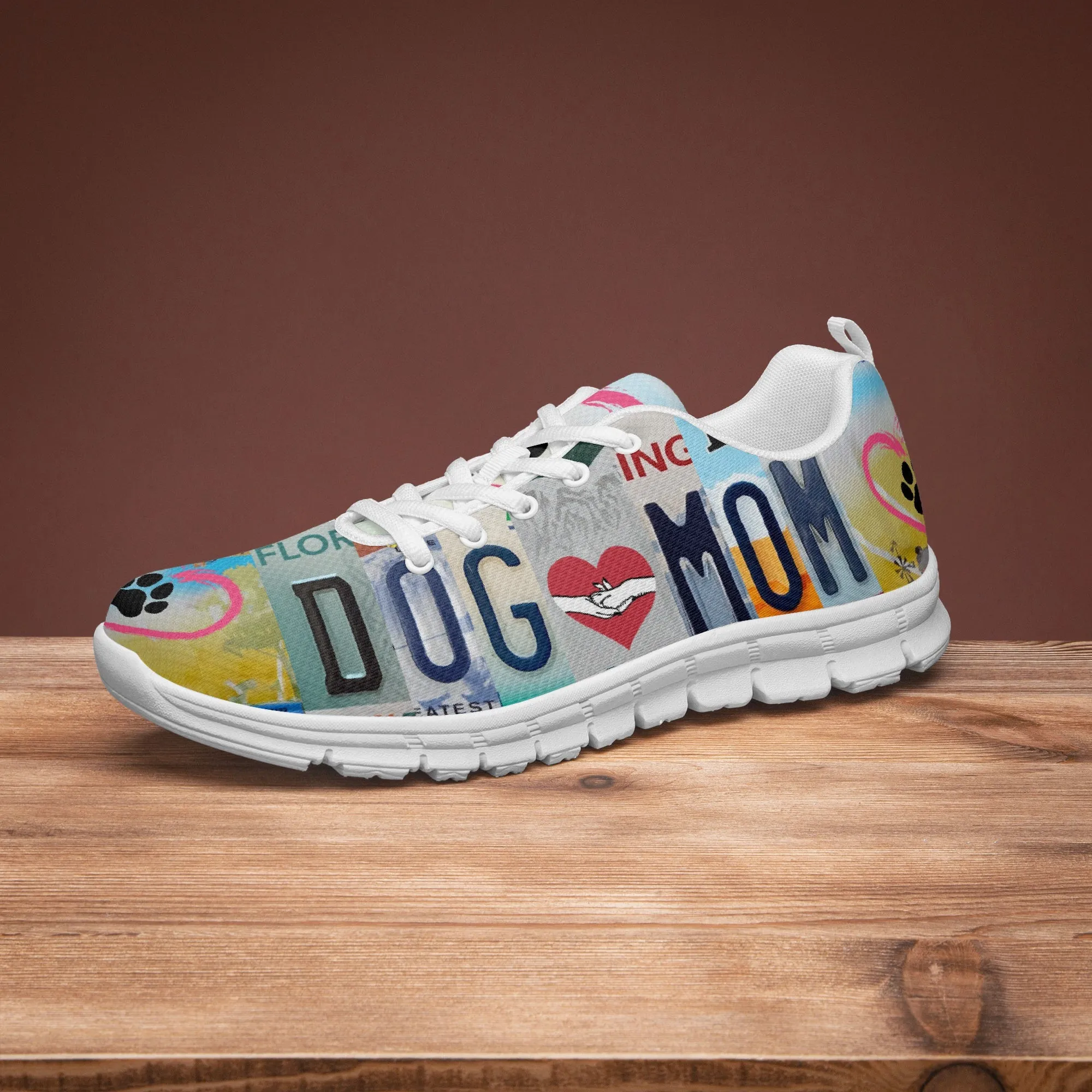 Dog Mom License Plate Sneakers for Women, Running Shoes For Dog Lovers