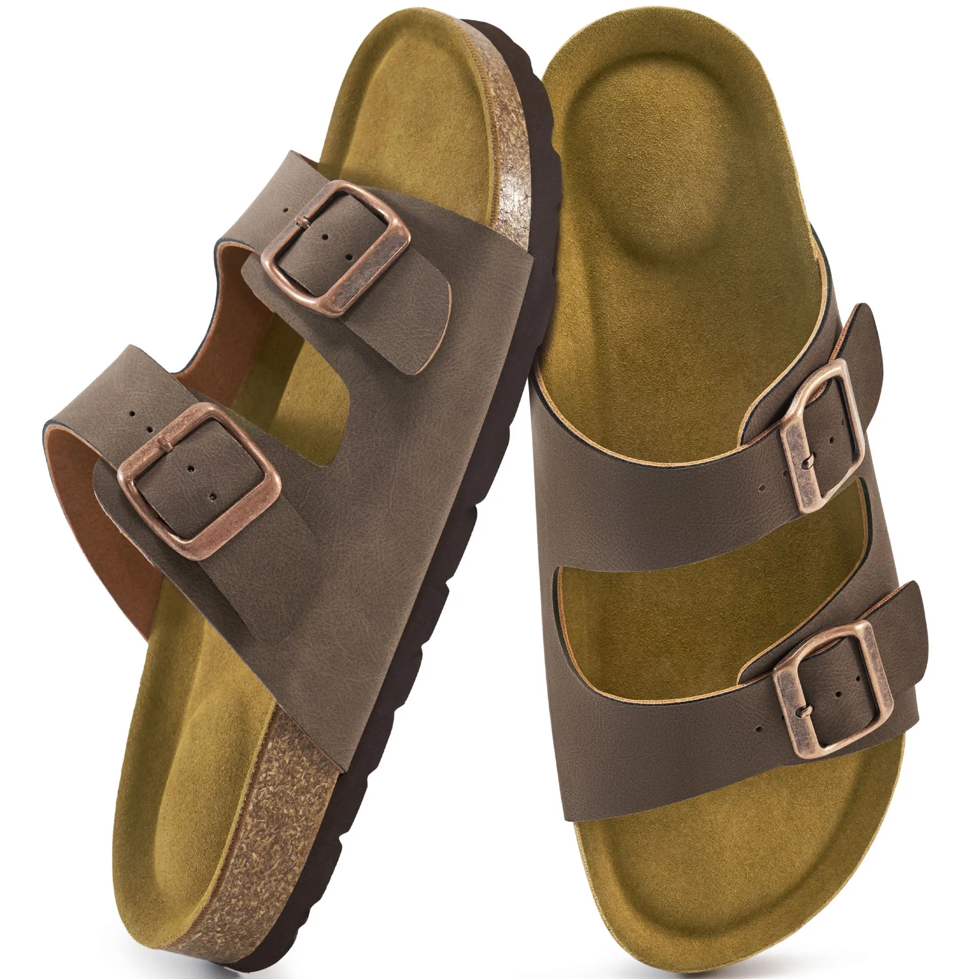 Ecetana Women's Sandals Comfortable Flat Sandals for Women Open Toe Slide for Women with Adjustable Buckle