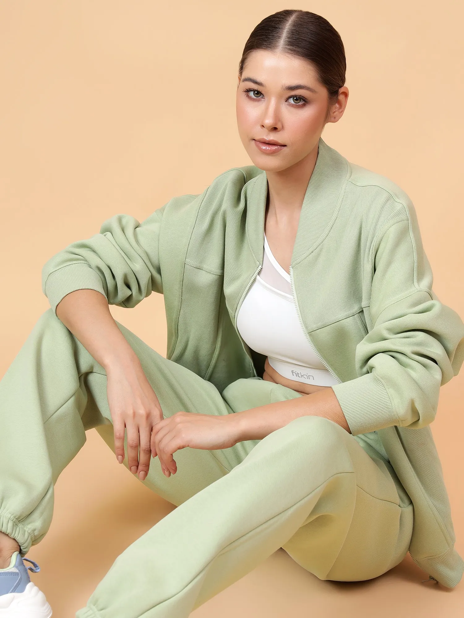 Fitkin Women Pista Green CloudFit Fleece Jogger