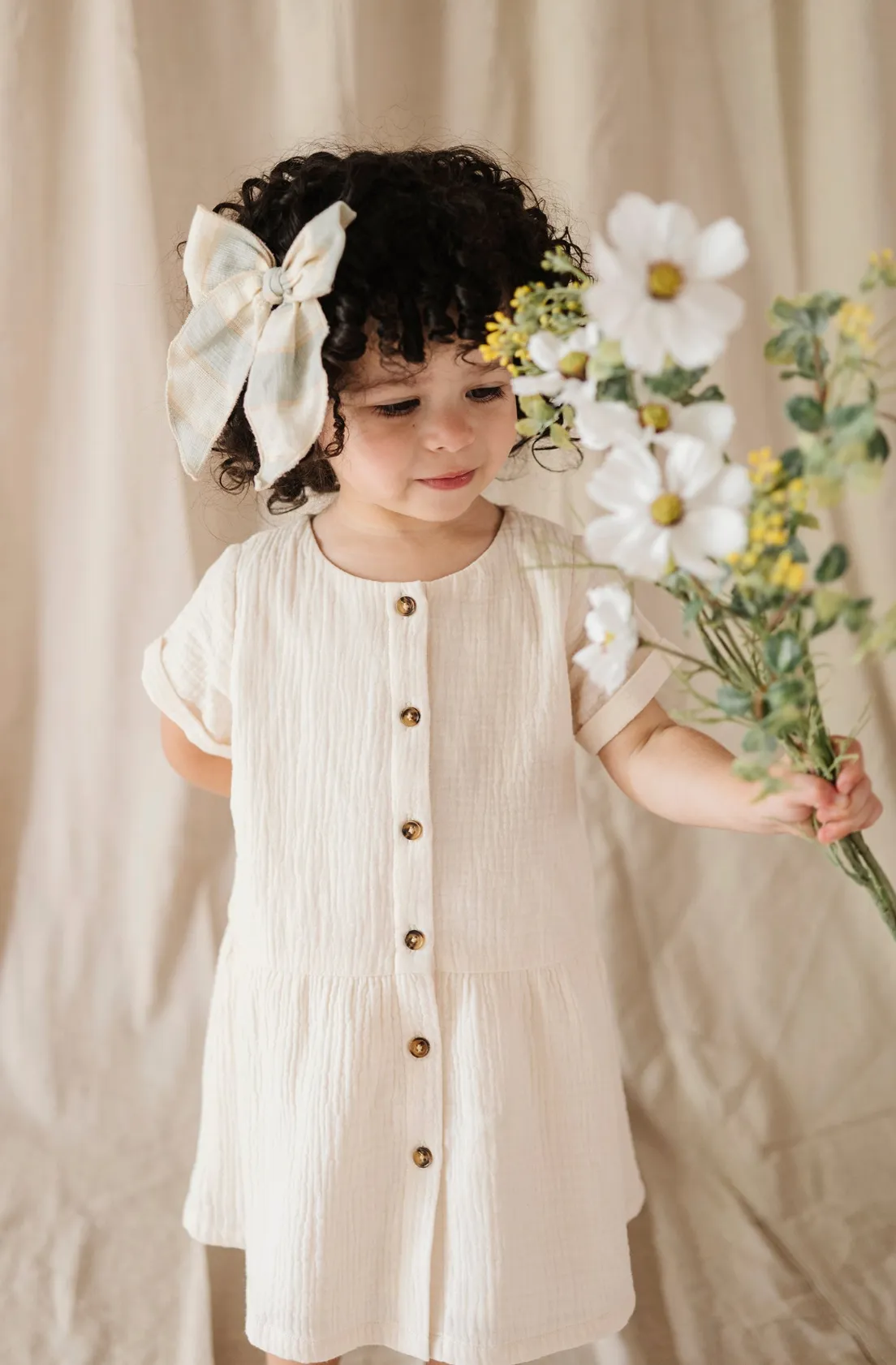 Gauze Button Dress in Cream