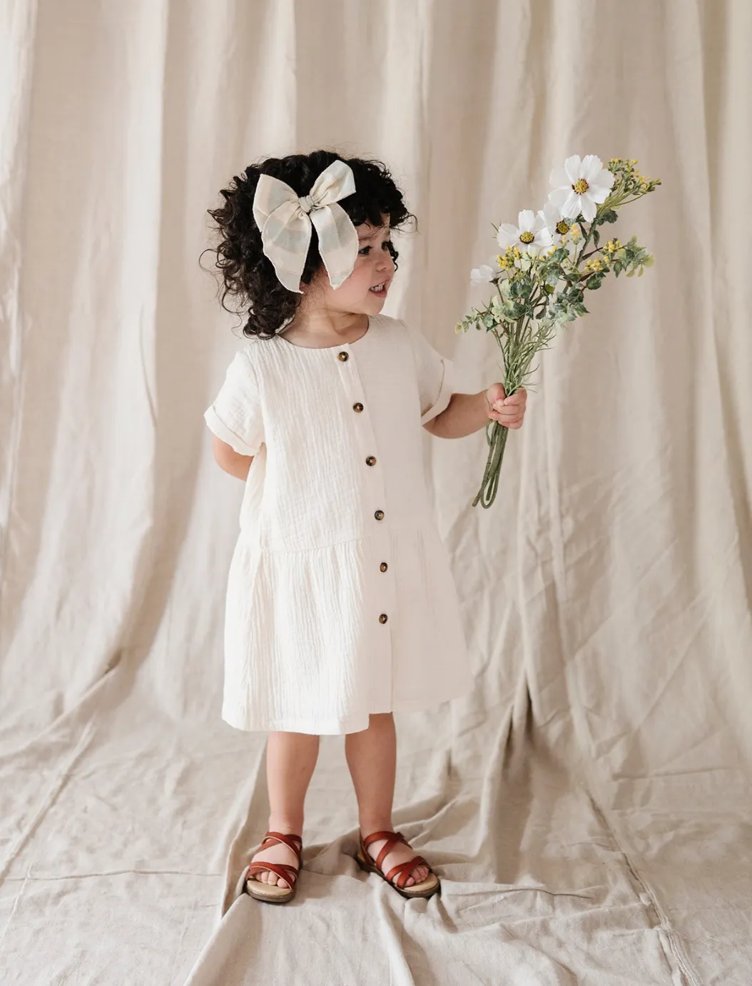 Gauze Button Dress in Cream