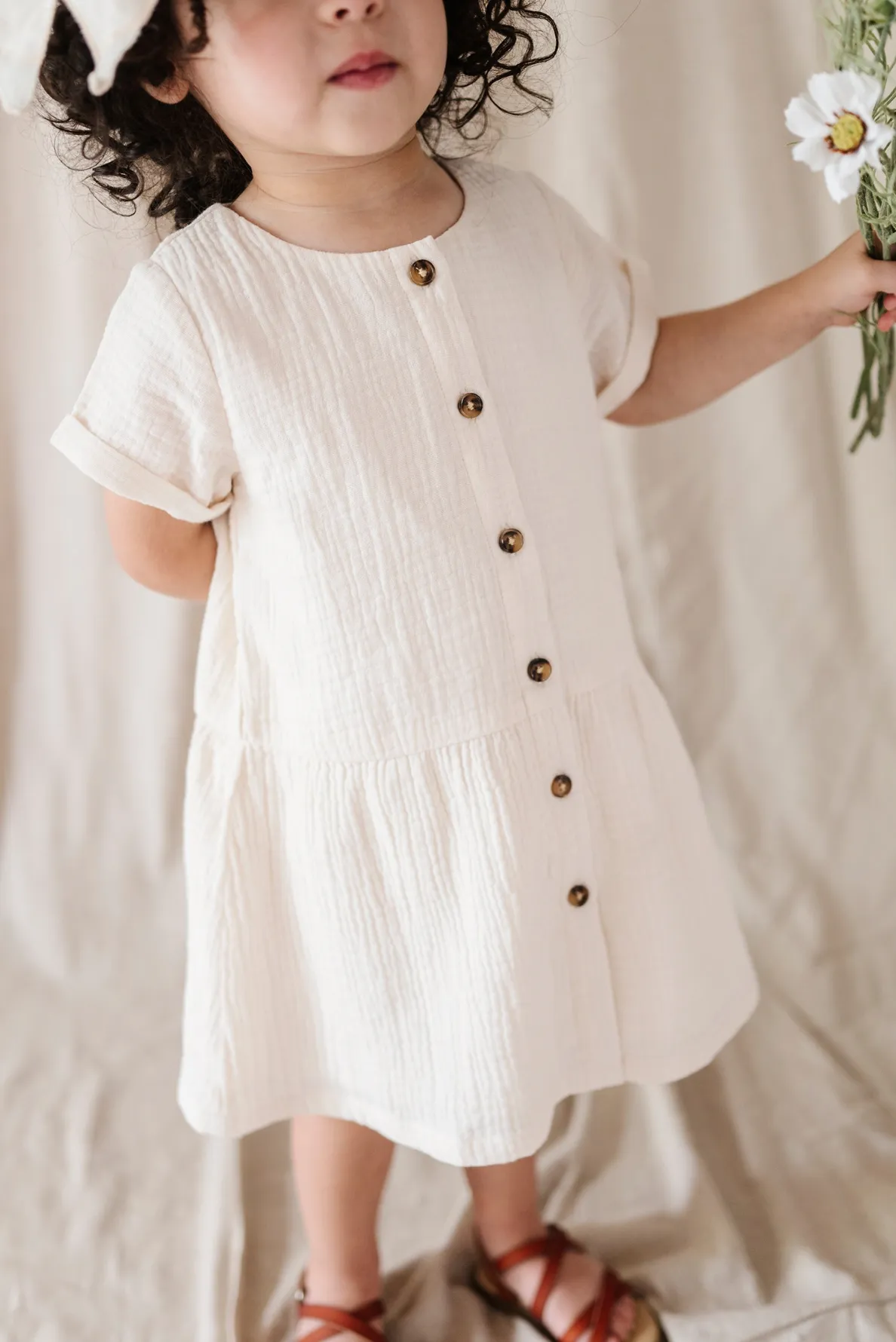 Gauze Button Dress in Cream