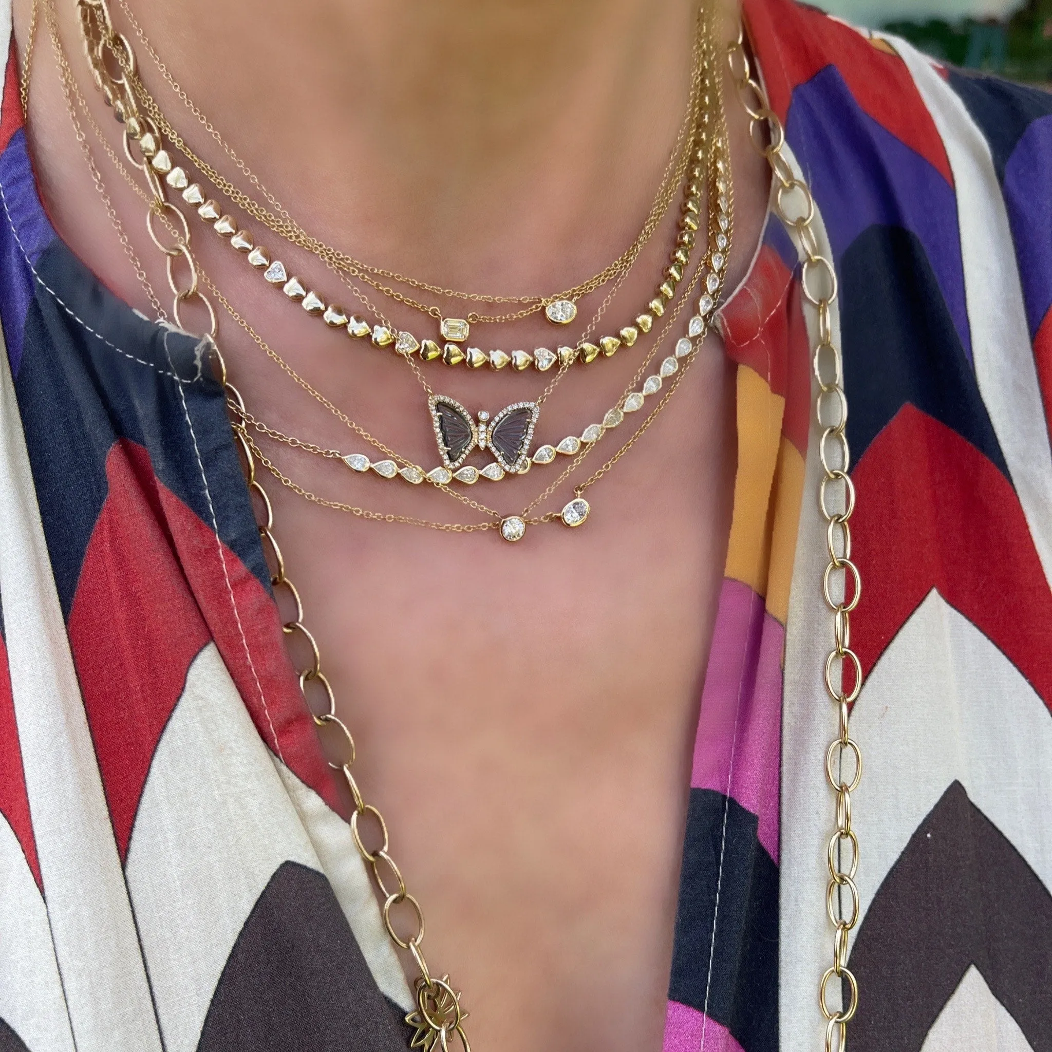 Golden Diamond Heart Tennis Necklace/3 Diamond Hearts