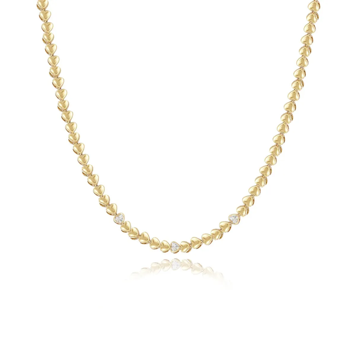 Golden Diamond Heart Tennis Necklace/3 Diamond Hearts