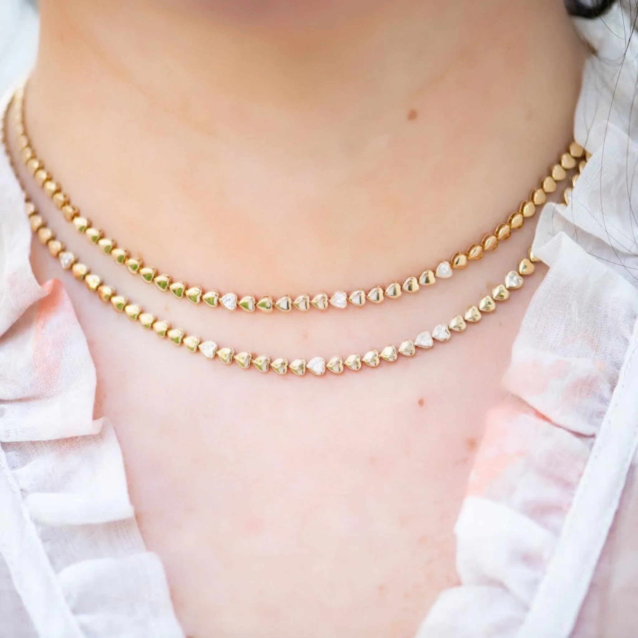 Golden Diamond Heart Tennis Necklace/3 Diamond Hearts