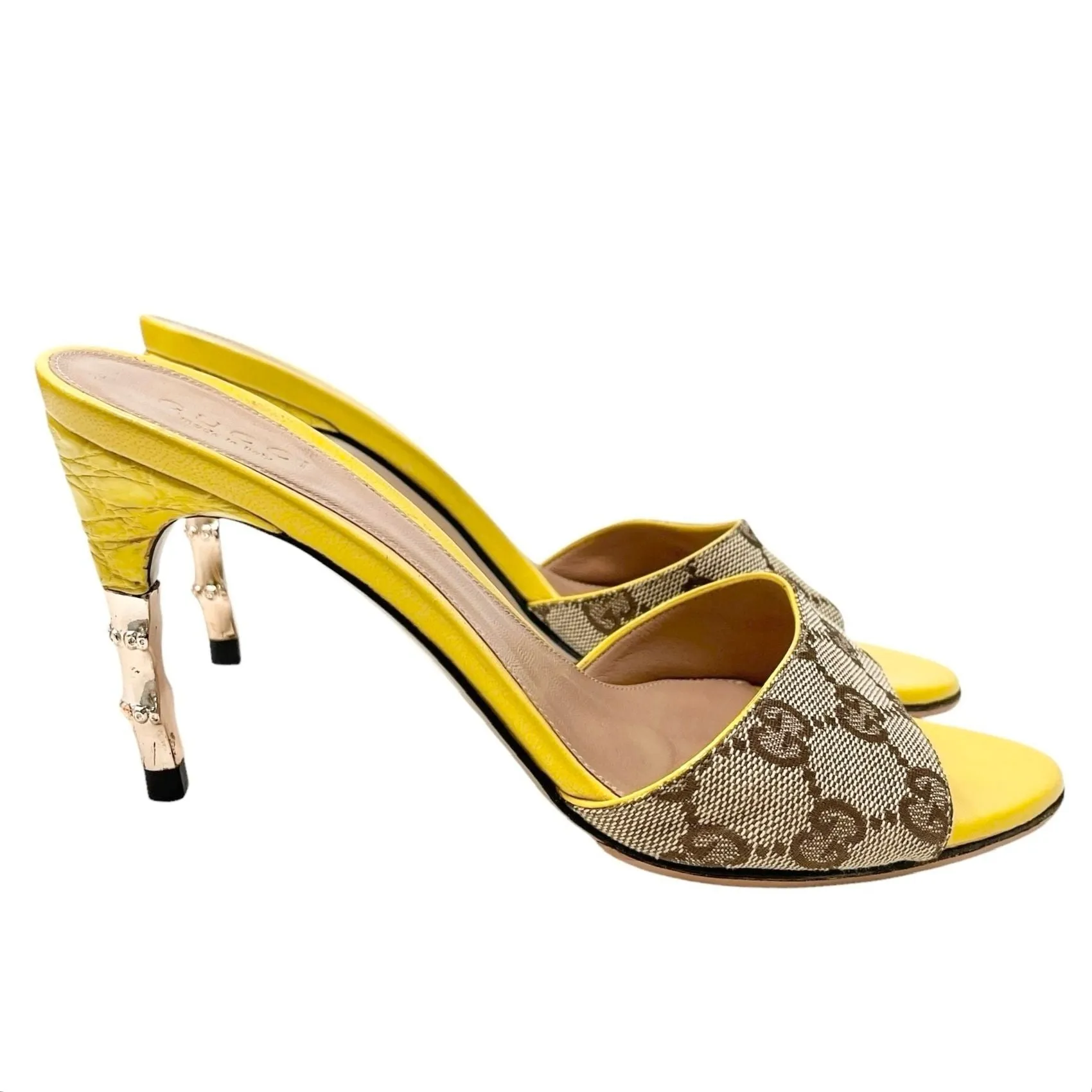 Gucci Yellow Bamboo Logo Heels