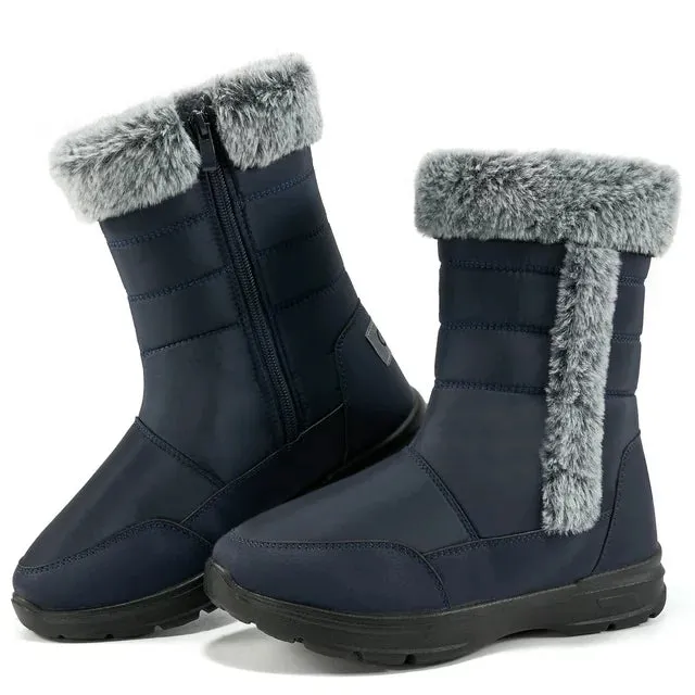 HARENC Women's Mid Calf Waterproof Winter Snow Boots Warm Faux Fur Lined Fashion Hiking Boots