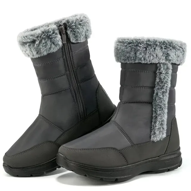 HARENC Women's Mid Calf Waterproof Winter Snow Boots Warm Faux Fur Lined Fashion Hiking Boots