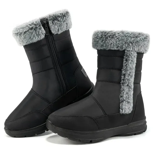 HARENC Women's Mid Calf Waterproof Winter Snow Boots Warm Faux Fur Lined Fashion Hiking Boots